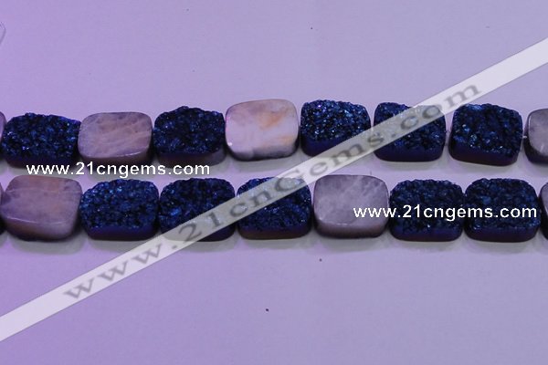 CAG8266 Top drilled 20*30mm rectangle blue plated druzy agate beads