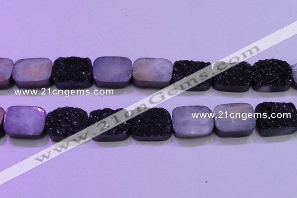 CAG8267 Top drilled 20*30mm rectangle black plated druzy agate beads