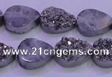 CAG8272 7.5 inches 10*14mm teardrop silver plated druzy agate beads