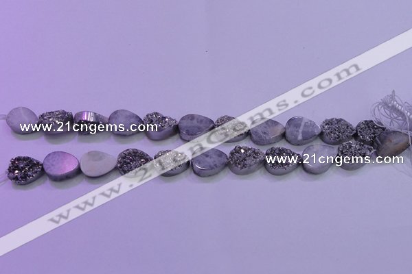 CAG8292 7.5 inches 13*18mm teardrop silver plated druzy agate beads