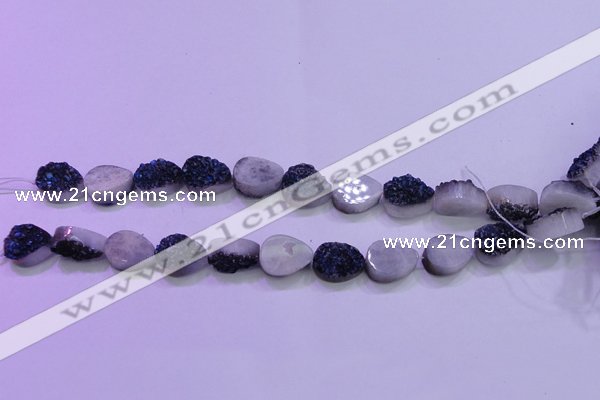 CAG8306 7.5 inches 15*20mm teardrop blue plated druzy agate beads