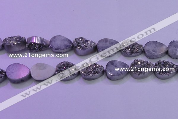 CAG8322 7.5 inches 20*30mm teardrop silver plated druzy agate beads