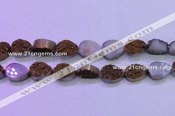 CAG8323 7.5 inches 20*30mm teardrop gold plated druzy agate beads