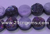 CAG8334 7.5 inches 10mm coin rainbow plated druzy agate beads