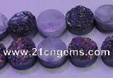 CAG8344 7.5 inches 12mm coin rainbow plated druzy agate beads