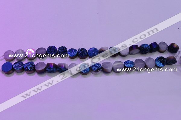 CAG8346 7.5 inches 12mm coin blue plated druzy agate beads