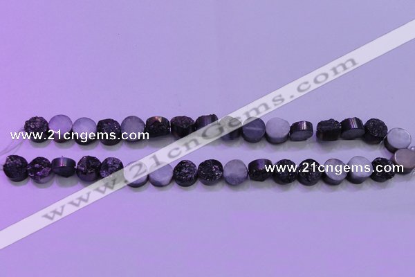 CAG8347 7.5 inches 12mm coin black plated druzy agate beads