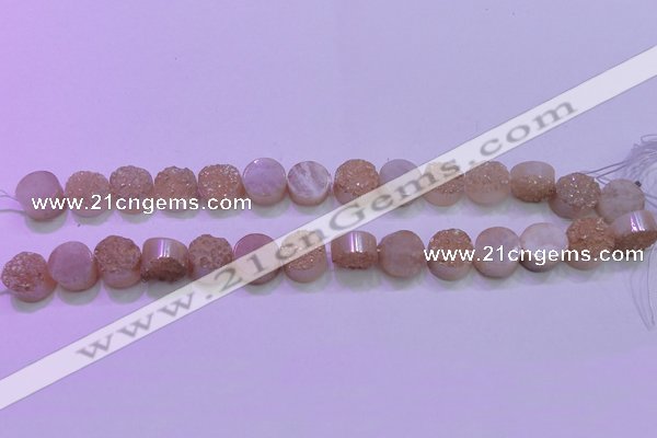 CAG8351 7.5 inches 14mm coin champagne plated druzy agate beads