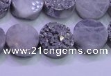 CAG8352 7.5 inches 14mm coin silver plated druzy agate beads