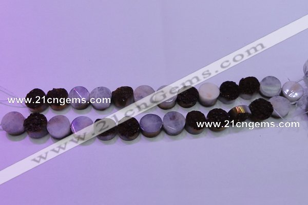 CAG8355 7.5 inches 14mm coin purple plated druzy agate beads