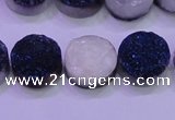 CAG8356 7.5 inches 14mm coin blue plated druzy agate beads