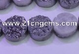 CAG8362 7.5 inches 16mm coin silver plated druzy agate beads