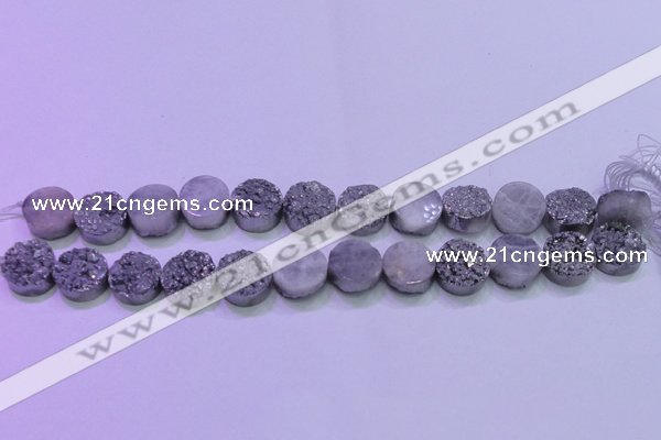 CAG8362 7.5 inches 16mm coin silver plated druzy agate beads