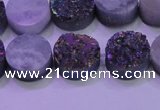 CAG8364 7.5 inches 16mm coin rainbow plated druzy agate beads