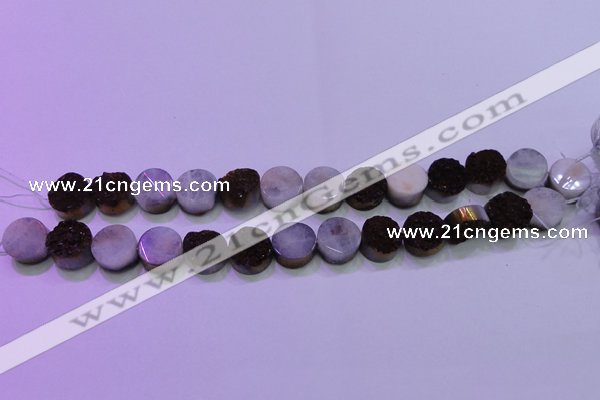 CAG8365 7.5 inches 16mm coin purple plated druzy agate beads