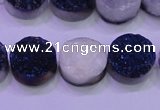 CAG8366 7.5 inches 16mm coin blue plated druzy agate beads