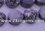 CAG8372 7.5 inches 18mm coin silver plated druzy agate beads