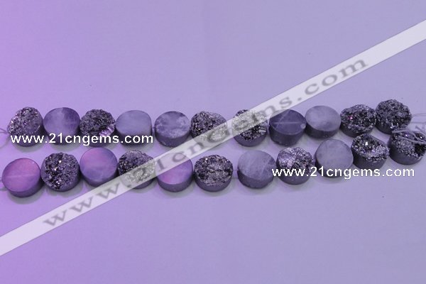 CAG8372 7.5 inches 18mm coin silver plated druzy agate beads