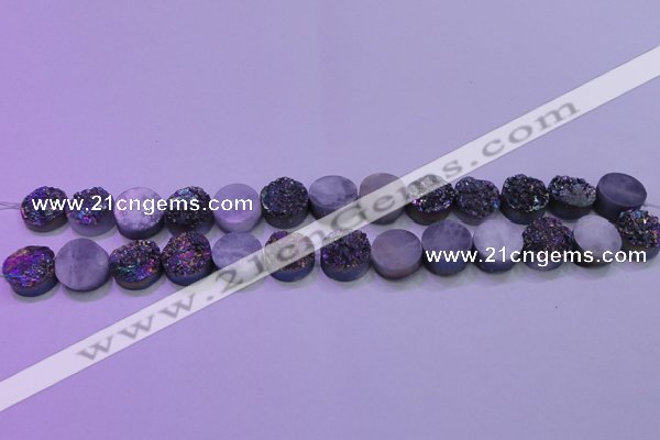 CAG8374 7.5 inches 18mm coin rainbow plated druzy agate beads