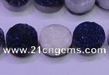 CAG8376 7.5 inches 18mm coin blue plated druzy agate beads