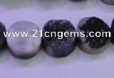 CAG8377 7.5 inches 18mm coin black plated druzy agate beads