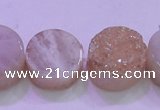 CAG8381 7.5 inches 20mm coin champagne plated druzy agate beads