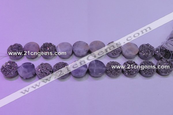 CAG8382 7.5 inches 20mm coin silver plated druzy agate beads