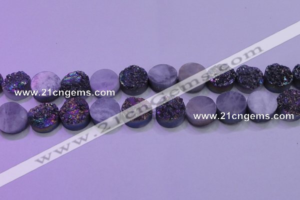 CAG8384 7.5 inches 20mm coin rainbow plated druzy agate beads