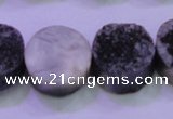 CAG8387 7.5 inches 20mm coin black plated druzy agate beads