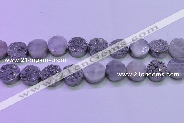 CAG8392 7.5 inches 25mm coin silver plated druzy agate beads