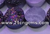 CAG8394 7.5 inches 25mm coin rainbow plated druzy agate beads