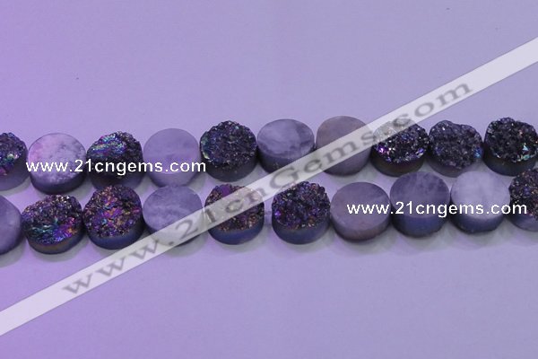 CAG8394 7.5 inches 25mm coin rainbow plated druzy agate beads