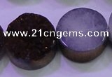 CAG8395 7.5 inches 25mm coin purple plated druzy agate beads