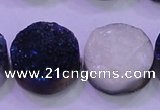 CAG8396 7.5 inches 25mm coin blue plated druzy agate beads