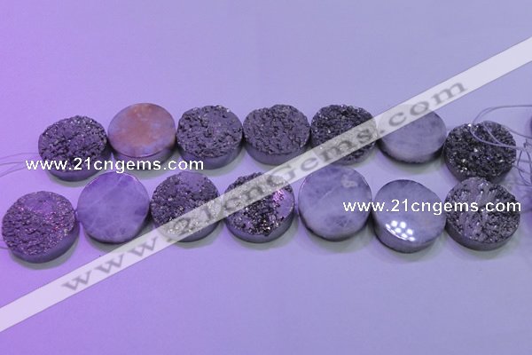 CAG8402 7.5 inches 30mm coin silver plated druzy agate beads