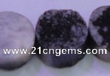 CAG8407 7.5 inches 30mm coin black plated druzy agate beads