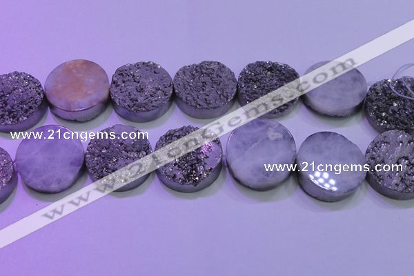 CAG8412 7.5 inches 35mm coin silver plated druzy agate beads