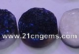 CAG8416 7.5 inches 35mm coin blue plated druzy agate beads