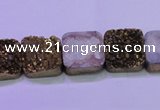 CAG8422 7.5 inches 14*14mm square gold plated druzy agate beads