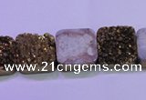 CAG8423 7.5 inches 16*16mm square gold plated druzy agate beads