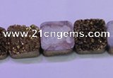 CAG8424 7.5 inches 18*18mm square gold plated druzy agate beads