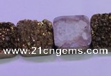 CAG8426 7.5 inches 22*22mm square gold plated druzy agate beads