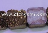 CAG8427 7.5 inches 25*25mm square gold plated druzy agate beads