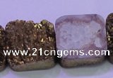 CAG8428 7.5 inches 28*28mm square gold plated druzy agate beads