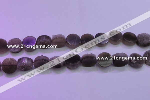 CAG8434 15.5 inches 18mm coin grey druzy agate gemstone beads