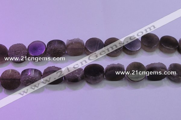 CAG8435 15.5 inches 20mm coin grey druzy agate gemstone beads