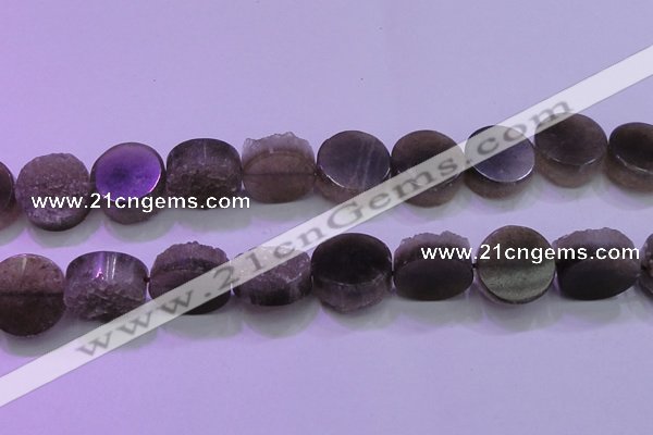 CAG8436 15.5 inches 22mm coin grey druzy agate gemstone beads