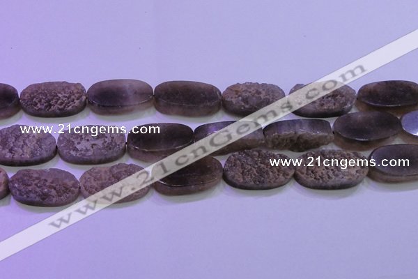 CAG8447 15.5 inches 15*30mm oval grey druzy agate gemstone beads