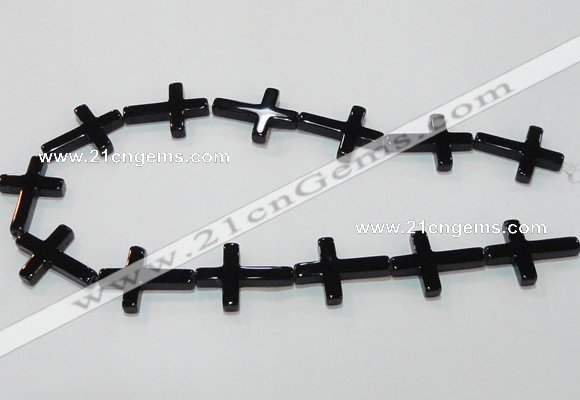 CAG8570 15.5 inches 22*30mm cross black agate gemstone beads