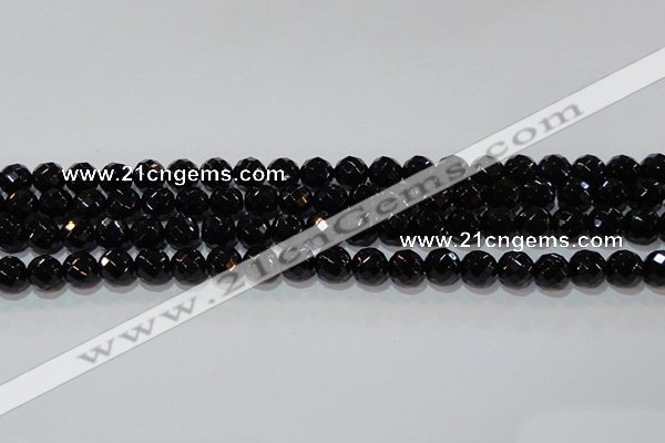 CAG8612 15.5 inches 10mm faceted round black agate gemstone beads